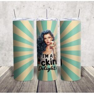 Retro Striped Tumbler with Pin-Up Design sarcasm